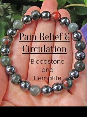 ⚫️🩶⚫️ “BLOODSTONE AND HEMATITE” STRETCH BEAD BRACELET ~ FOR PAIN & CIRCULATION❗️